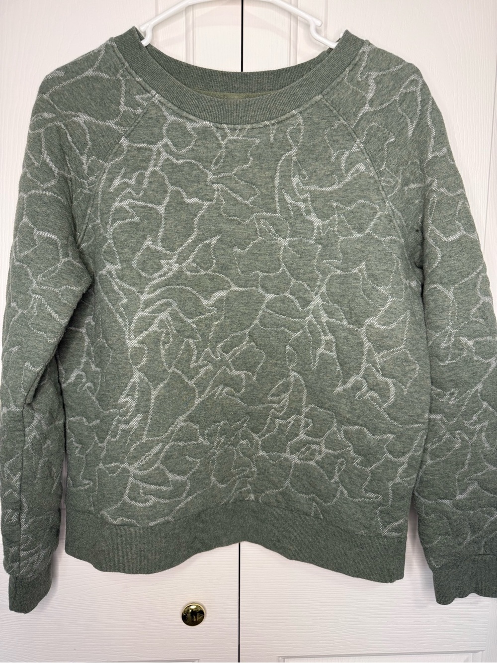 Prana Sage Green Crewneck Textured Floral Knit Sweater
